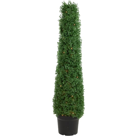 4Ft Pre-Lit Artificial Boxwood Cone Topiary Tree with Pot, Clear Lights By Northlight in Green | 48" x 11" | Michaels®